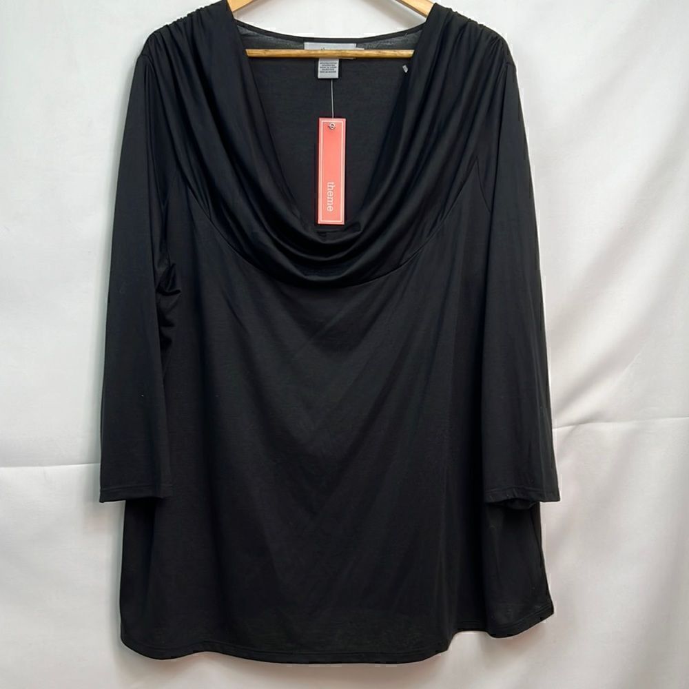 Theme cowl neck Black long sleeve knit top size 3X NWT